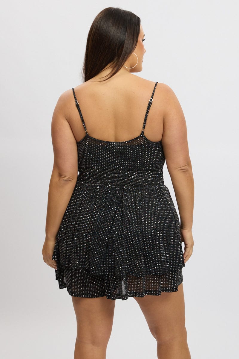 Black Playsuit Sleeveless Cowl Neck Metallic - Image 5
