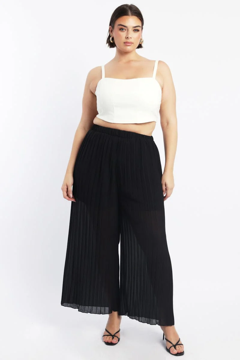 Black Pleat Wide Leg Pants - Image 2