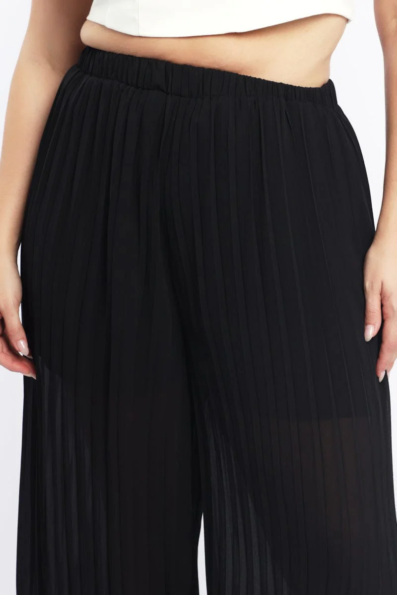 Black Pleat Wide Leg Pants - Image 6