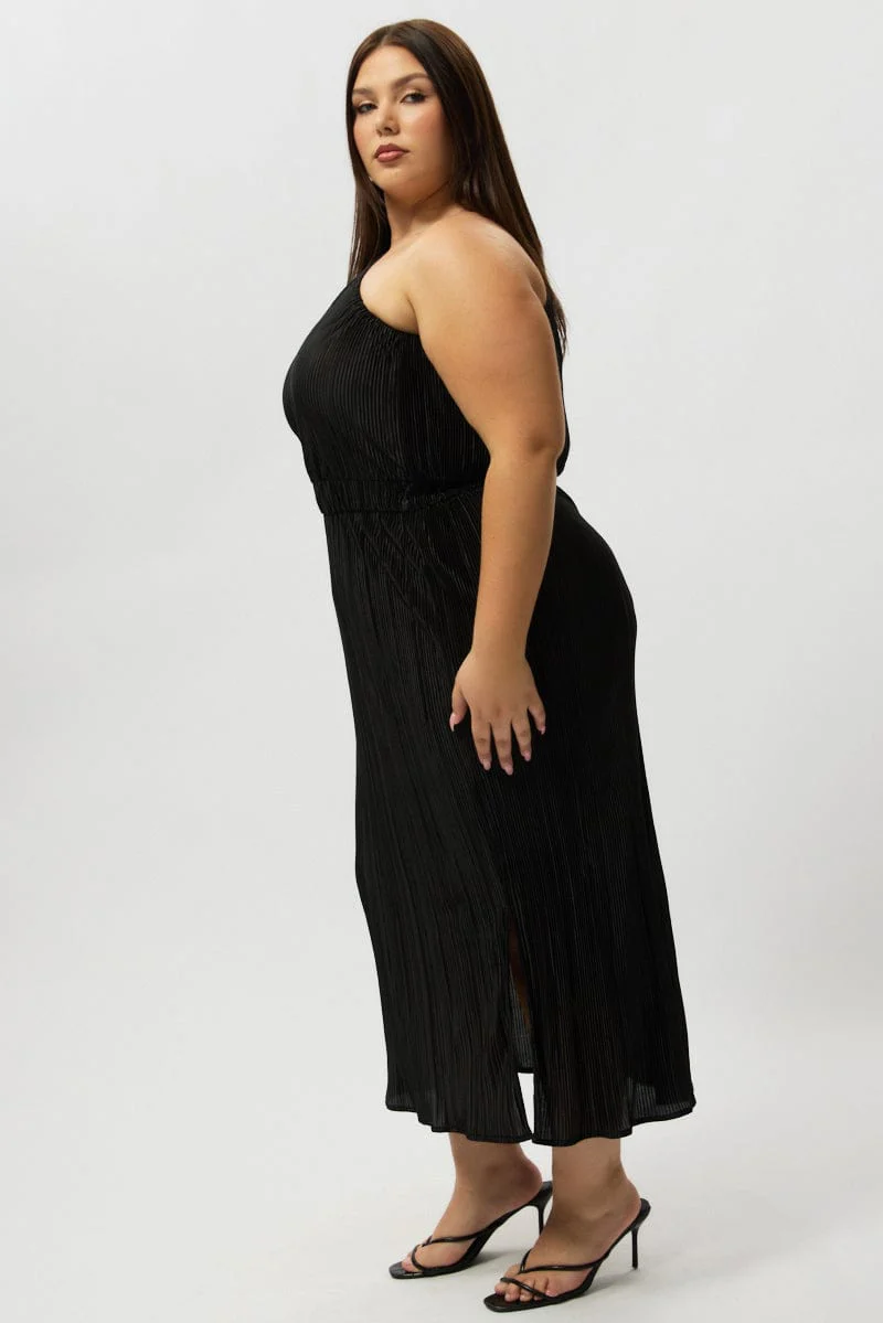 Black Plisse Pleat One Sleeve Dress - Image 4