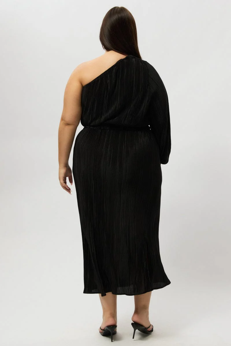 Black Plisse Pleat One Sleeve Dress - Image 5