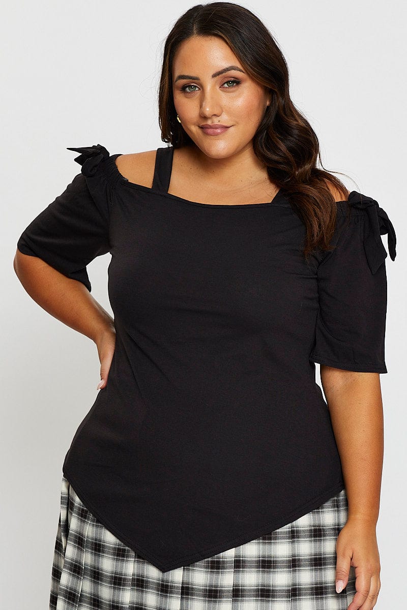 Black Plus Cold Shoulder Bell Sleeve Top - Image 3