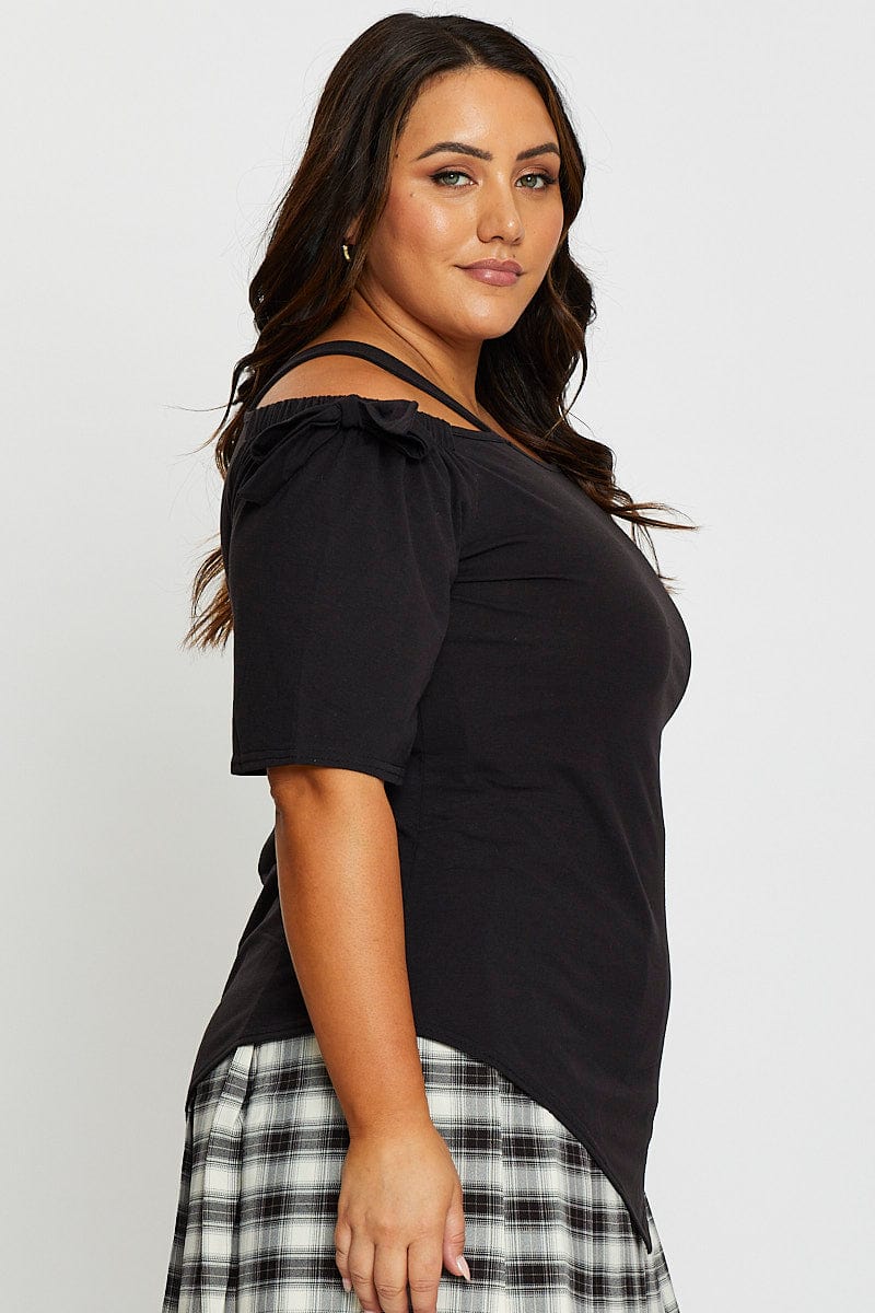 Black Plus Cold Shoulder Bell Sleeve Top - Image 4