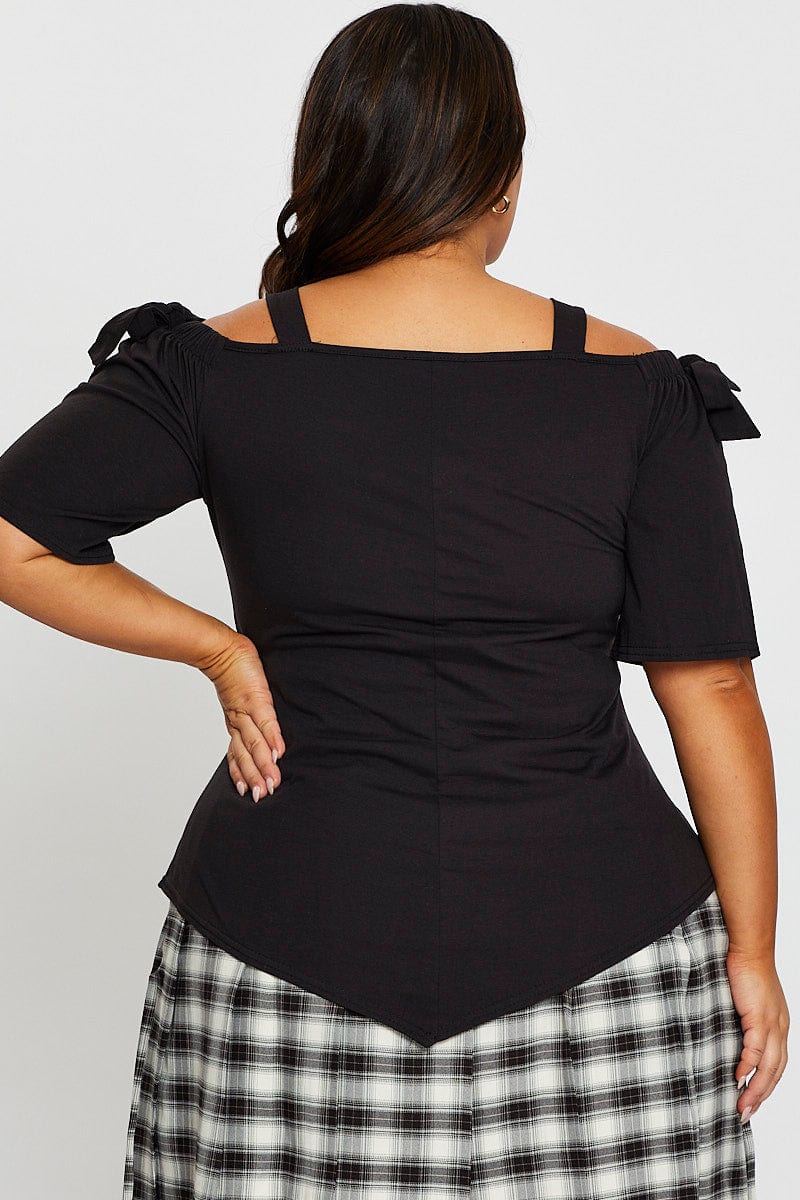 Black Plus Cold Shoulder Bell Sleeve Top - Image 5