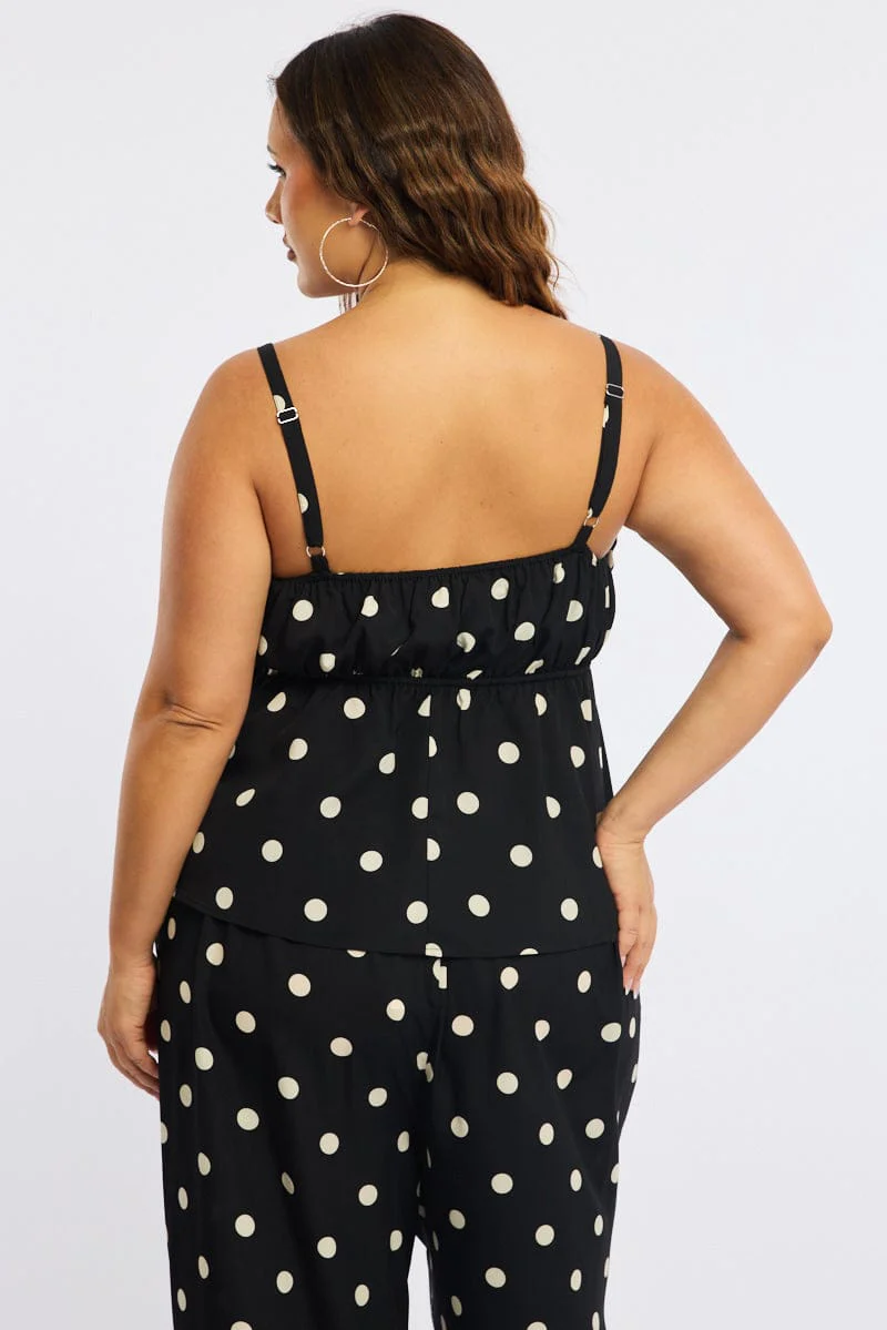 Black Polka Dot Cami Top Sleeveless Ruched Bust - Image 4