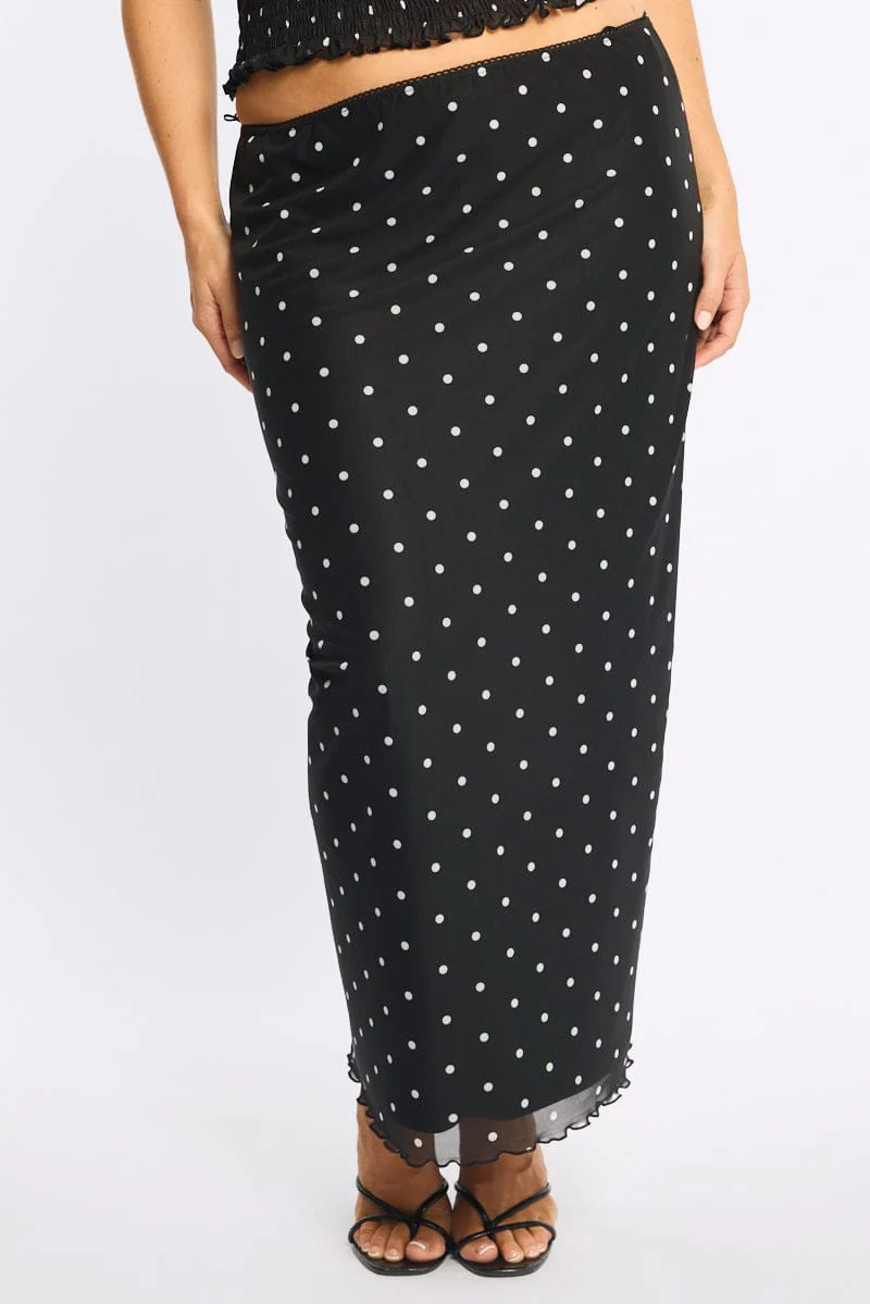 Black Polka Dot Maxi Skirt Mesh - Image 2