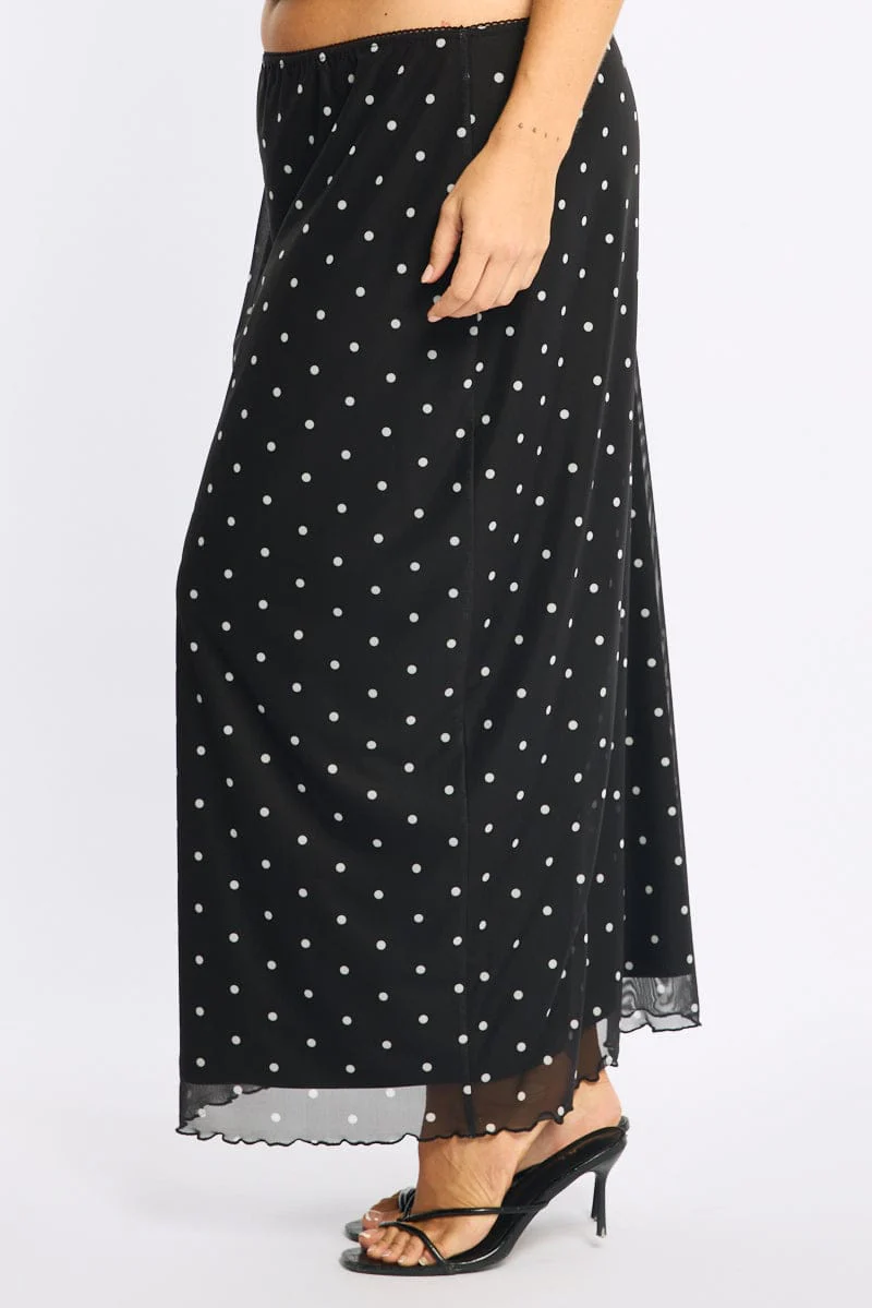 Black Polka Dot Maxi Skirt Mesh - Image 3