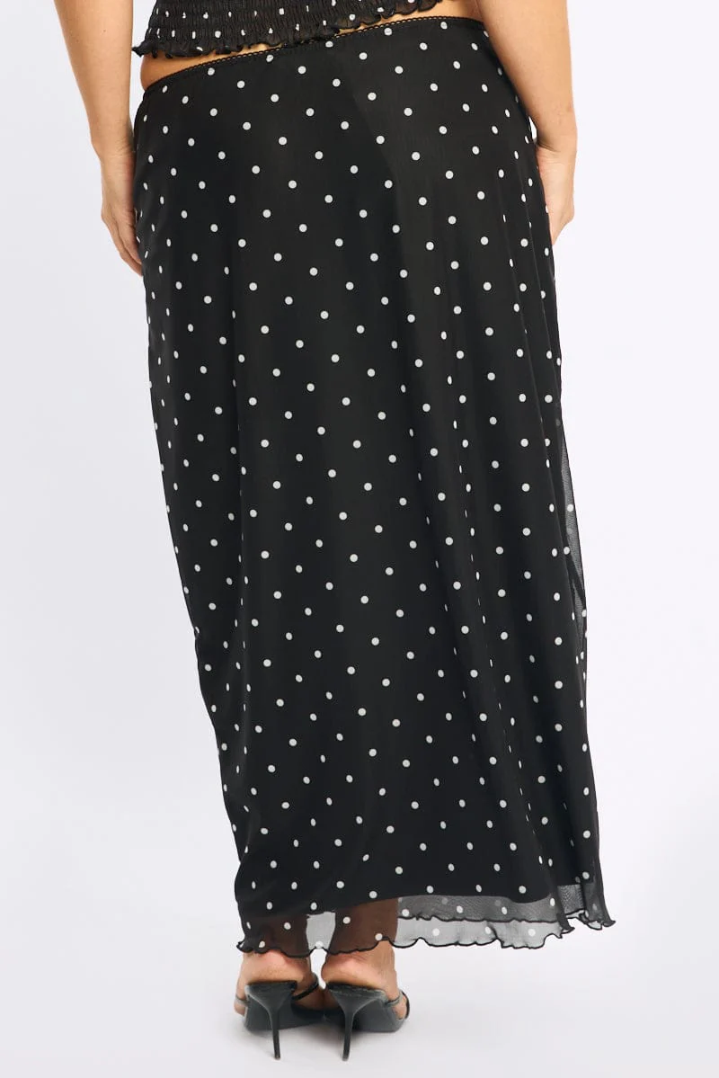 Black Polka Dot Maxi Skirt Mesh - Image 4