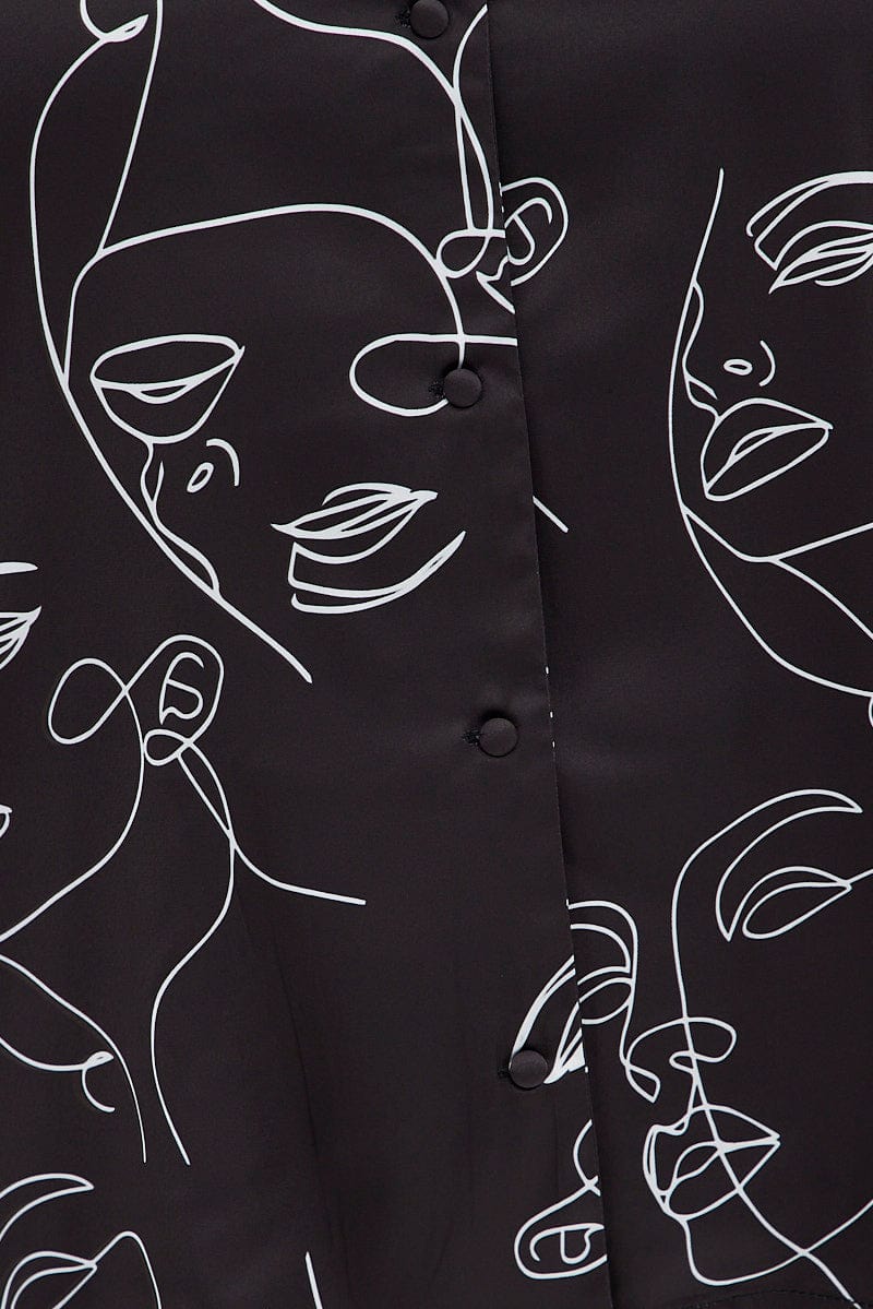 Black Print Button Pyjama Abstract Print Satin Pj Set - Image 6