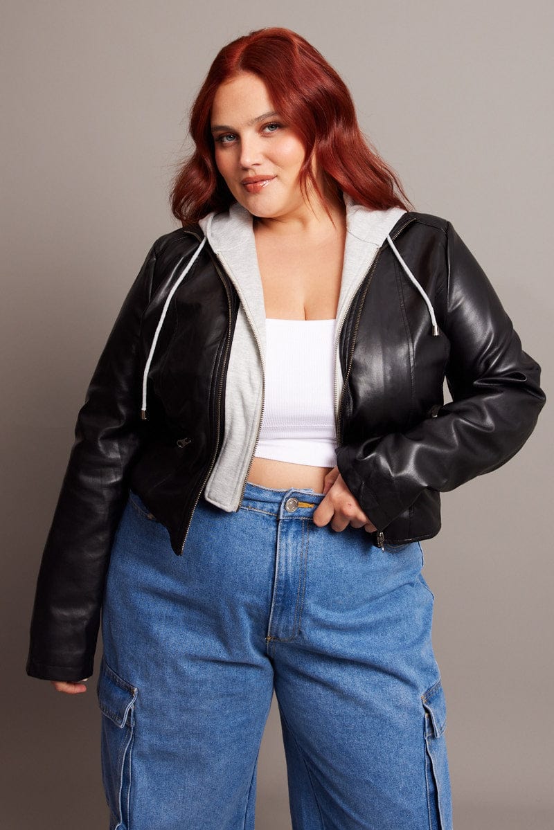Black Pu Biker With Removeable Fleece Insert