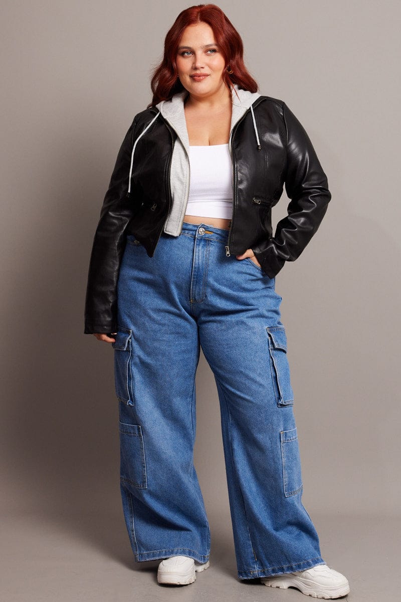 Black Pu Biker With Removeable Fleece Insert - Image 2