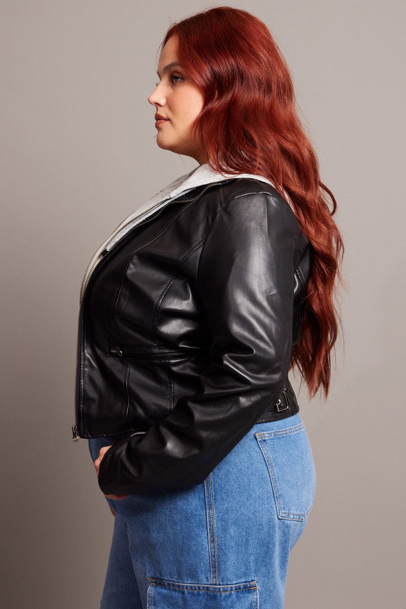 Black Pu Biker With Removeable Fleece Insert - Image 4