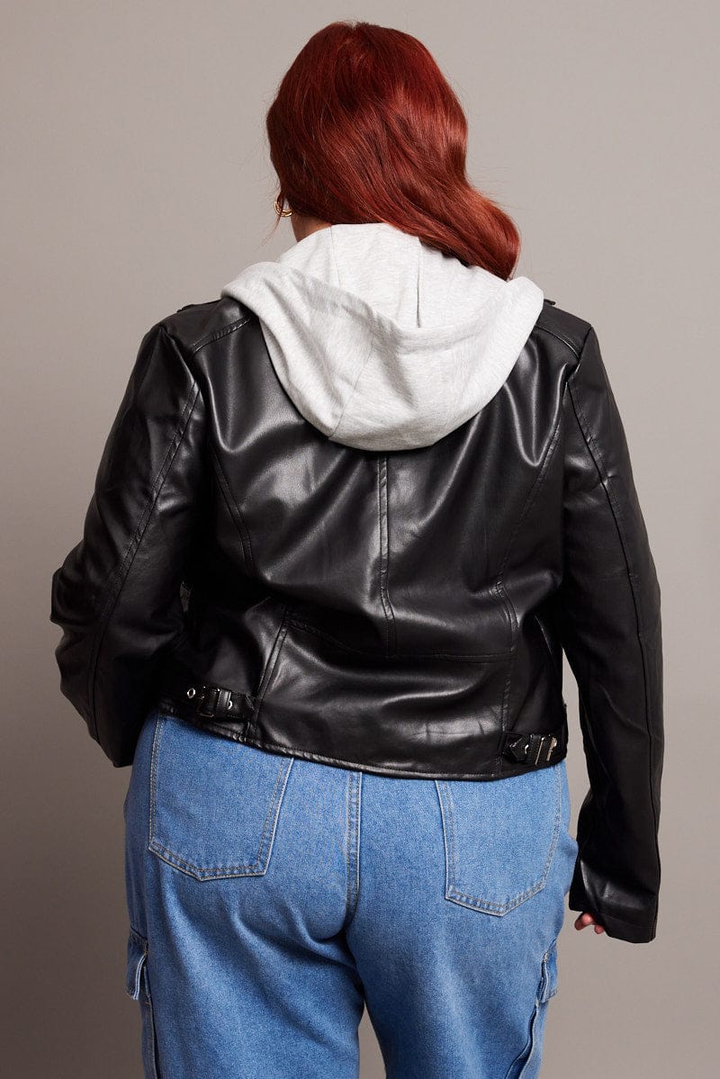 Black Pu Biker With Removeable Fleece Insert - Image 5