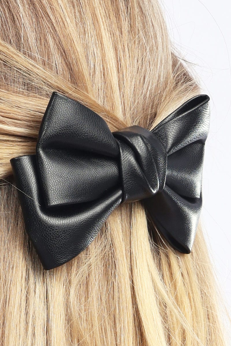 Black Pu Bow Hair Clip - Image 2