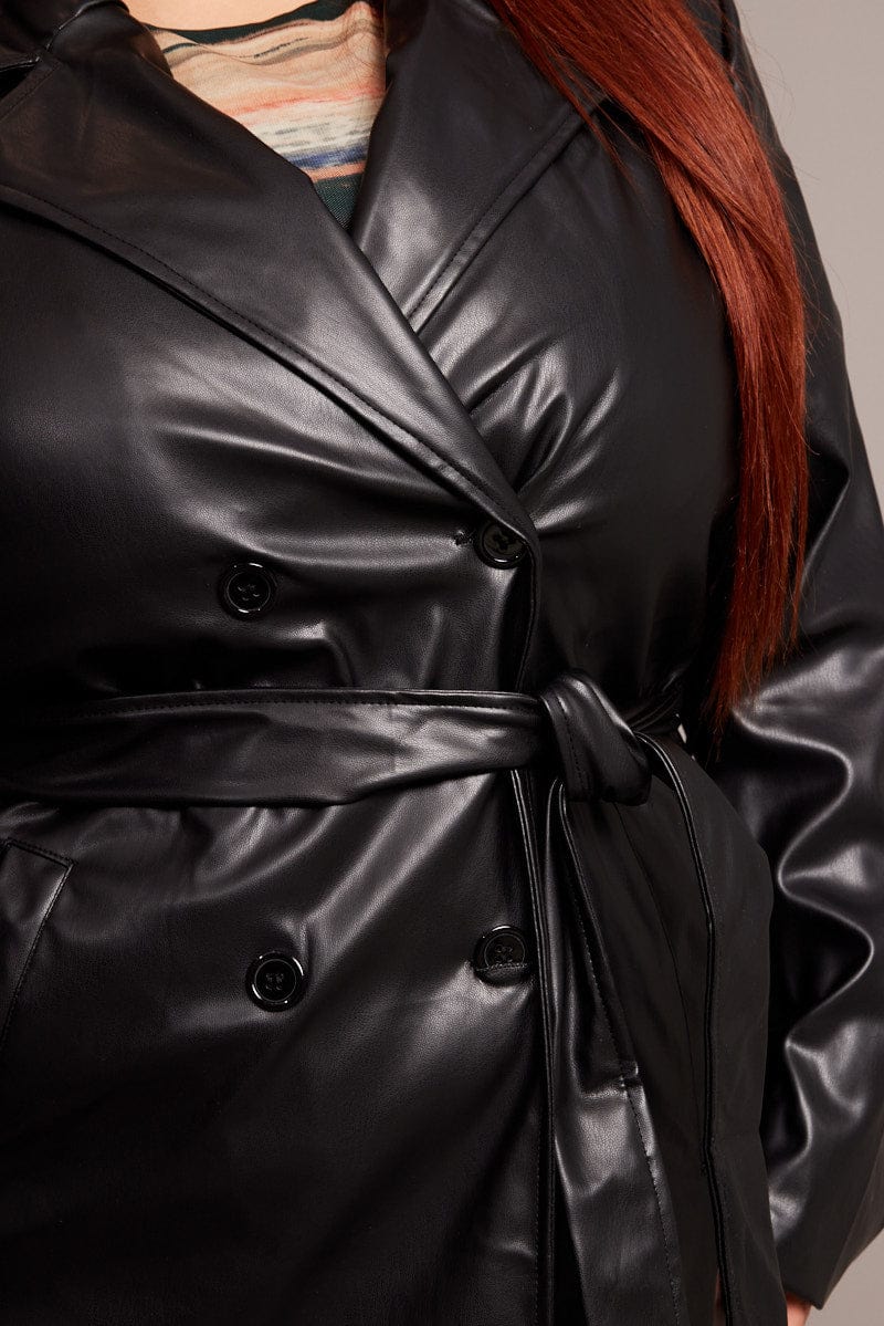 Black Pu Coat With Shoulder Pads - Image 7