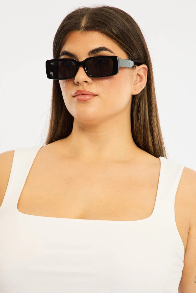 Black Rectangular Sunglasses - Image 2