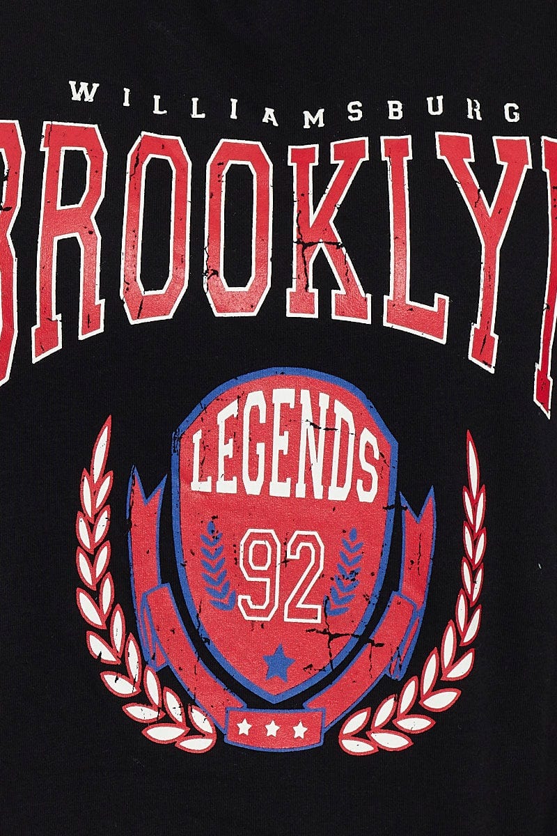 Black Relaxed Hoodie Brooklyn Graphic Long Sleeve Fleece - Image 6