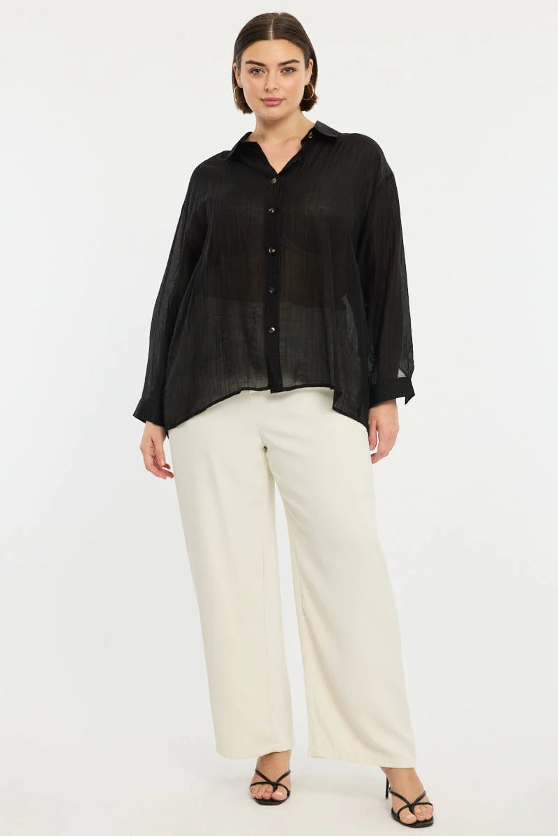 Black Relaxed Shirt Long Sleeve Tie Back - Image 2