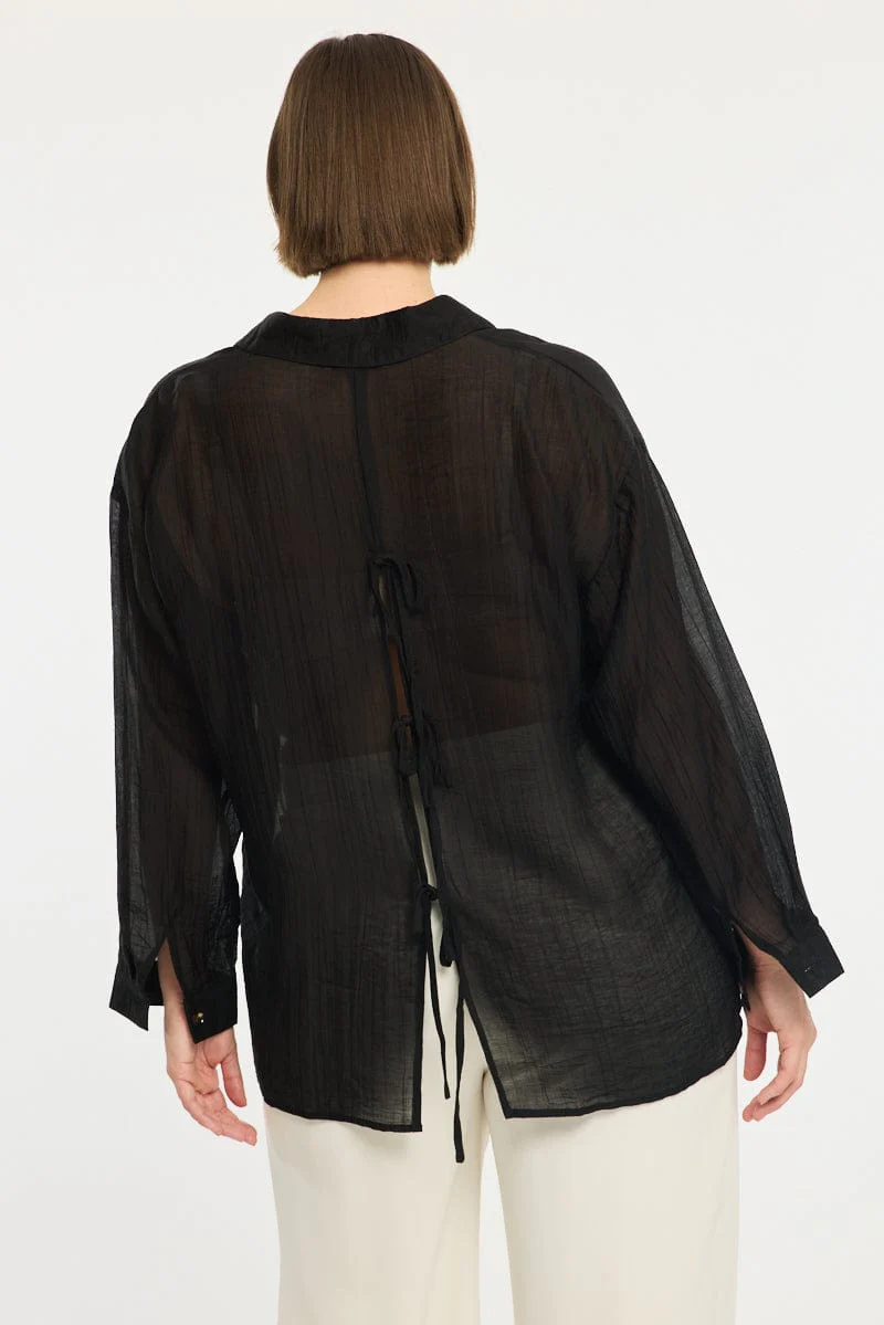 Black Relaxed Shirt Long Sleeve Tie Back - Image 4