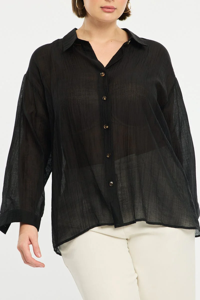 Black Relaxed Shirt Long Sleeve Tie Back - Image 5