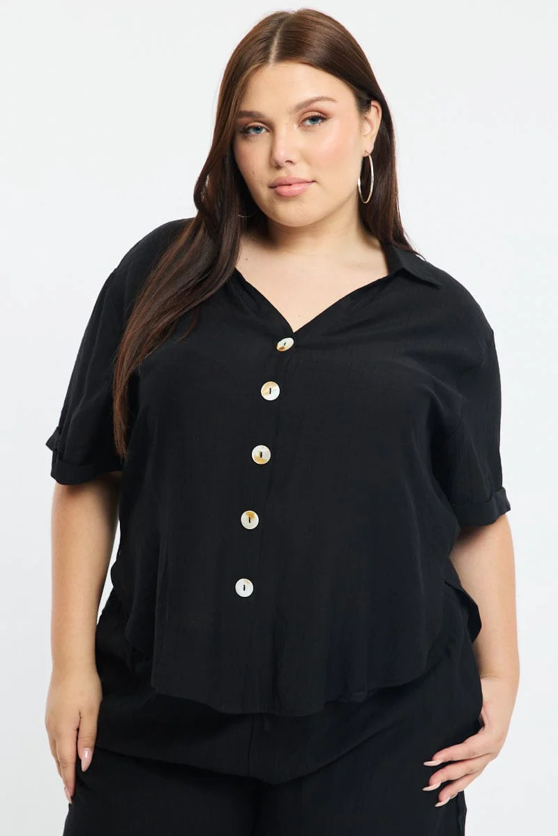 Black Relaxed Shirt Short Sleeve