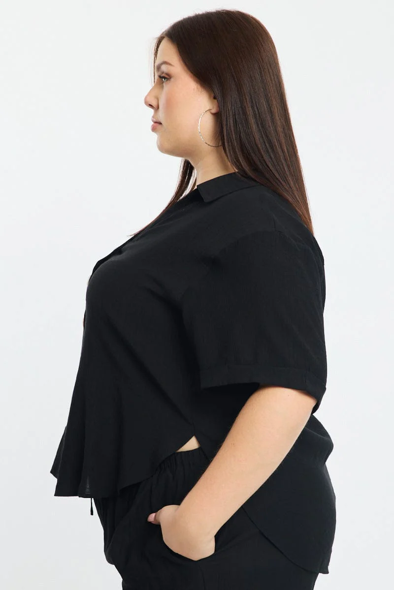 Black Relaxed Shirt Short Sleeve - Image 3