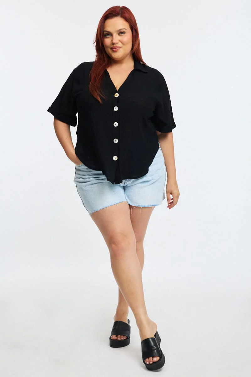 Black Relaxed Shirt Short Sleeve - Image 2