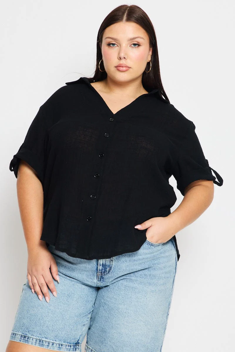 Black Relaxed Shirt Short Sleeve