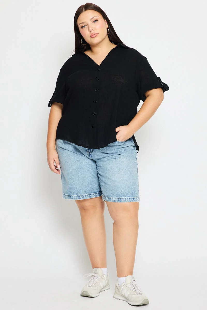 Black Relaxed Shirt Short Sleeve - Image 2