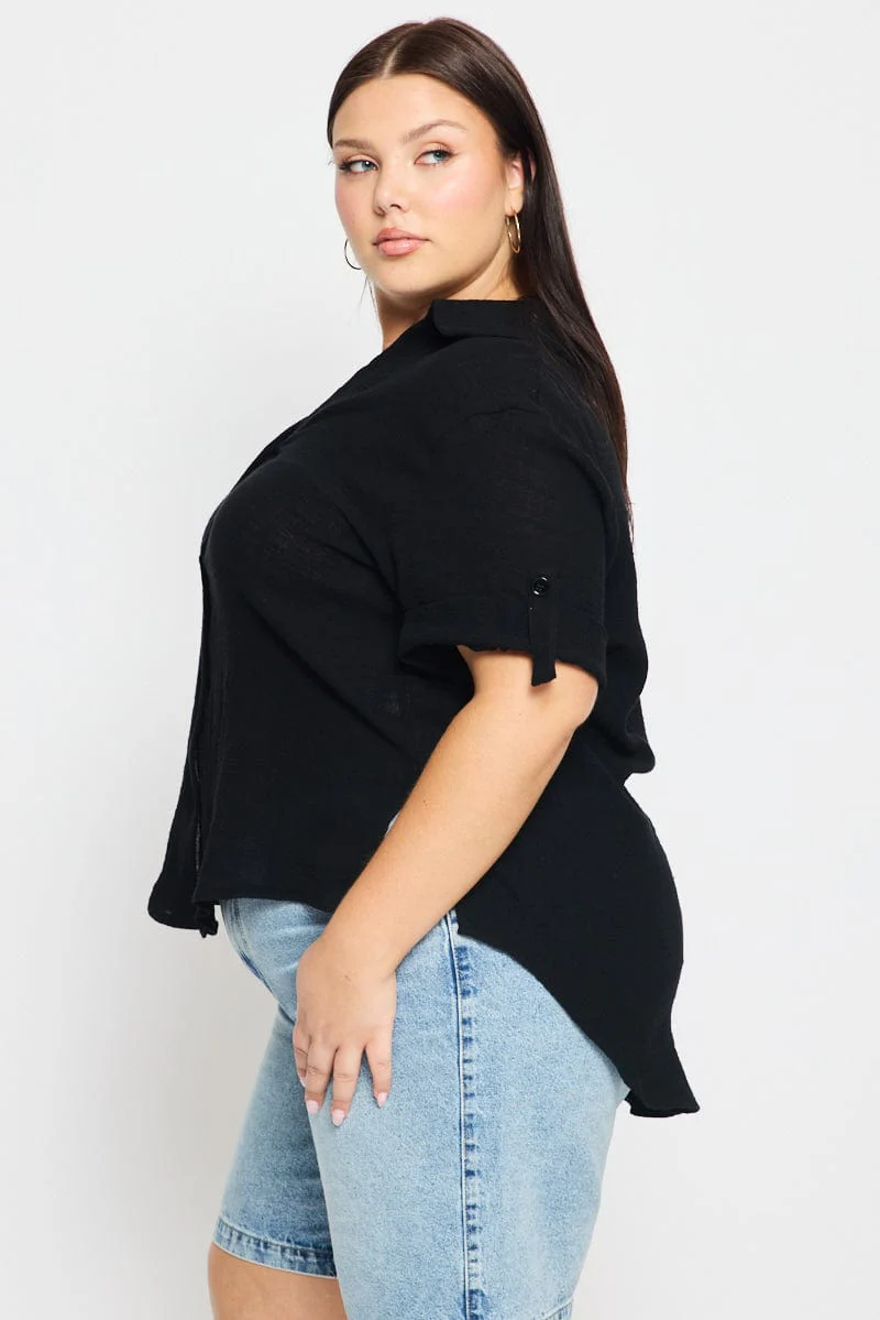 Black Relaxed Shirt Short Sleeve - Image 3