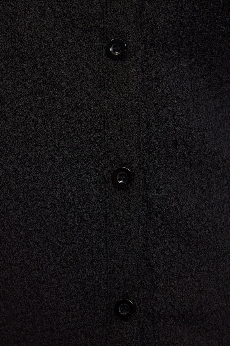 Black Relaxed Shirt Short Sleeve Textured - Image 4
