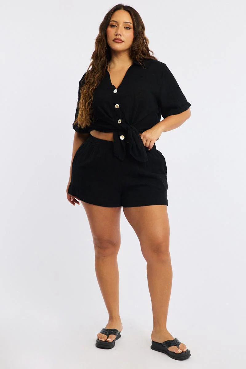 Black Relaxed Shorts Elastic Waist - Image 3