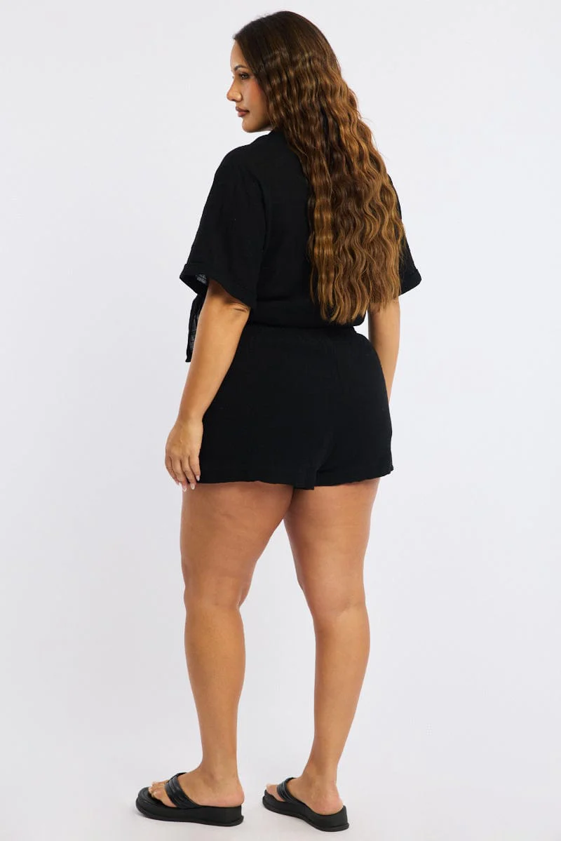 Black Relaxed Shorts Elastic Waist - Image 5