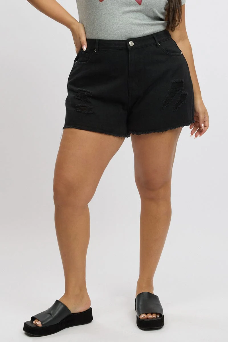 Black Relaxed Shorts High Rise - Image 3