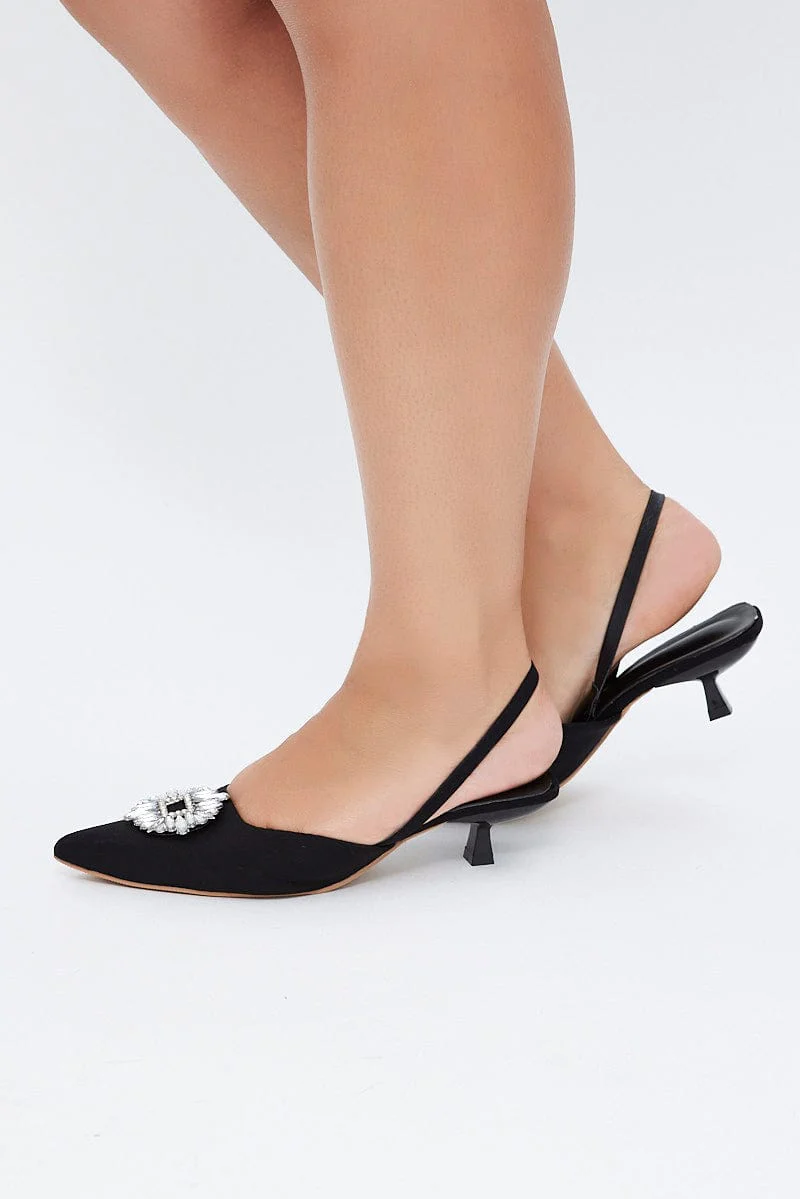 Black Rhinestone Decor Heeled Slingback - Image 2