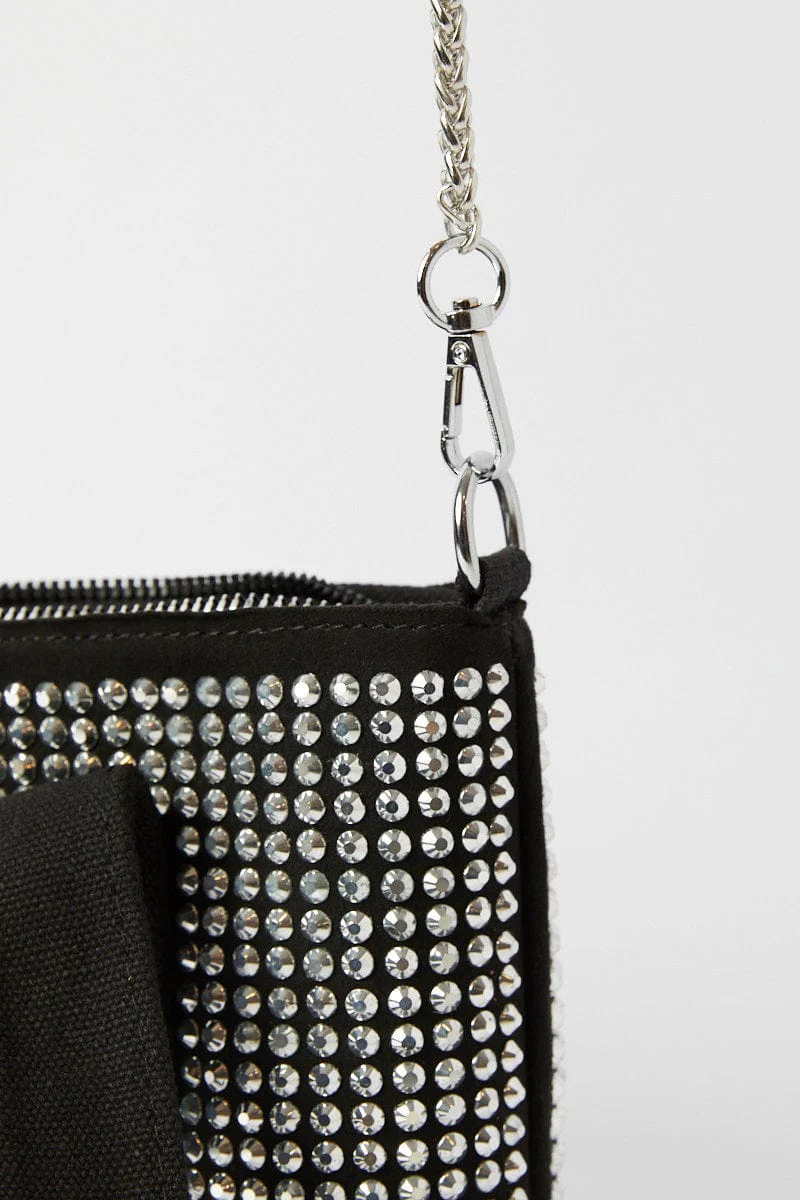 Black Rhinestone Decor Small Tote Bag - Image 2