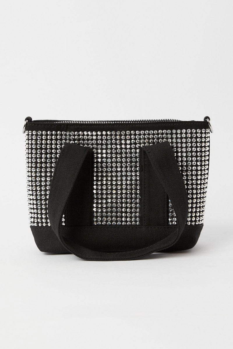 Black Rhinestone Decor Small Tote Bag - Image 4
