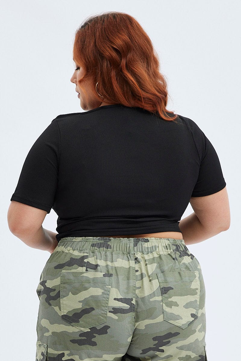 Black Rib Jersey Cutout Top 3/4 Sleeve - Image 5
