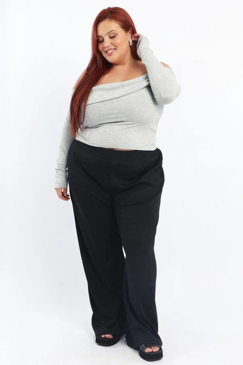 Black Rib Jersey Wide Leg Lounge Pants