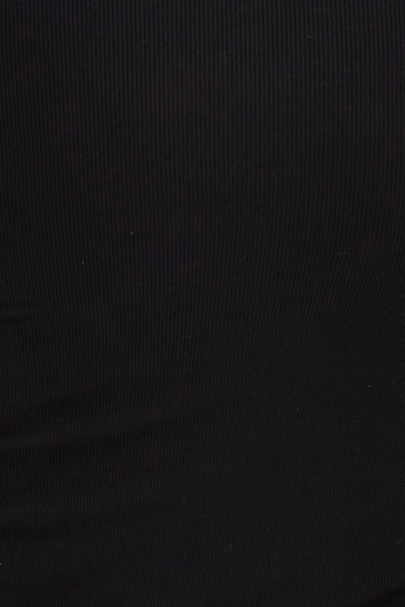Black Rib Skirt Jersey Drawstring Side Knee Length - Image 6