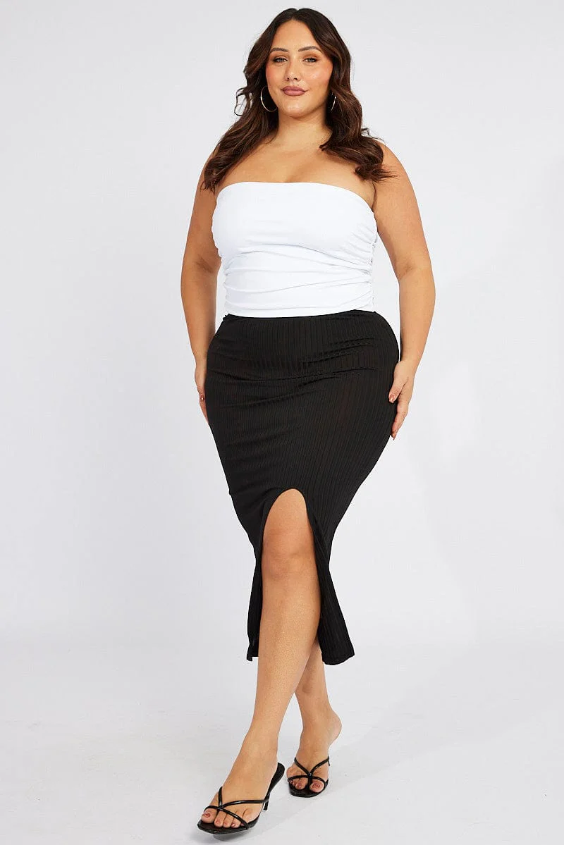 Black Rib Split Skirt - Image 2