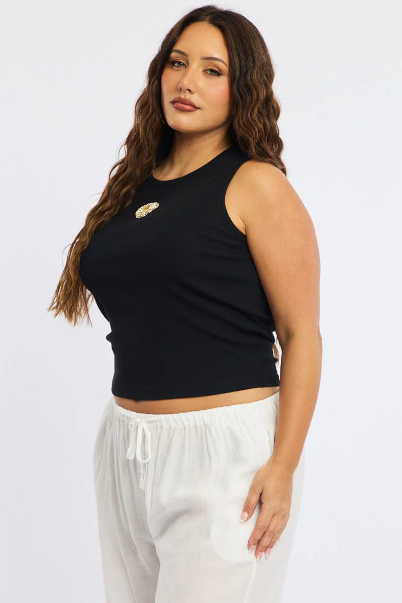 Black Rib Tank Sleeveless Shell Applique - Image 3
