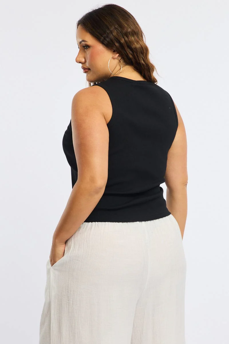 Black Rib Tank Sleeveless Shell Applique - Image 4
