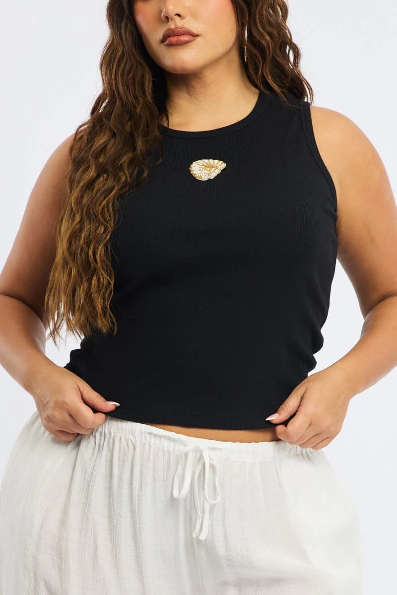 Black Rib Tank Sleeveless Shell Applique - Image 5