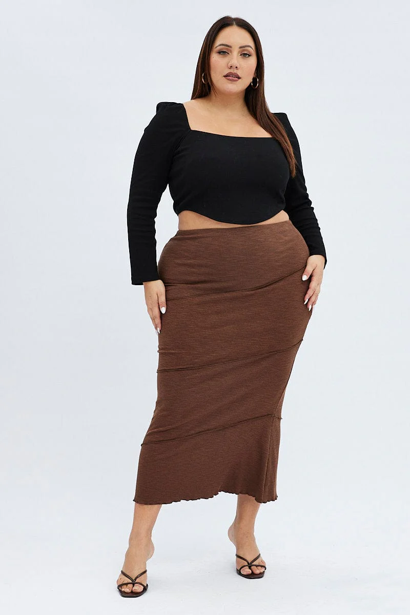 Black Rib Top Corset Style Long Sleeve Square Neck - Image 2