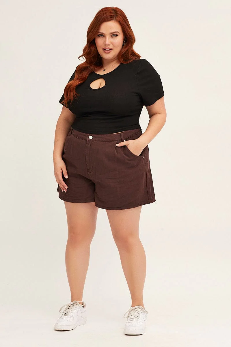 Black Rib Top Keyhole Short Sleeve Jersey - Image 3