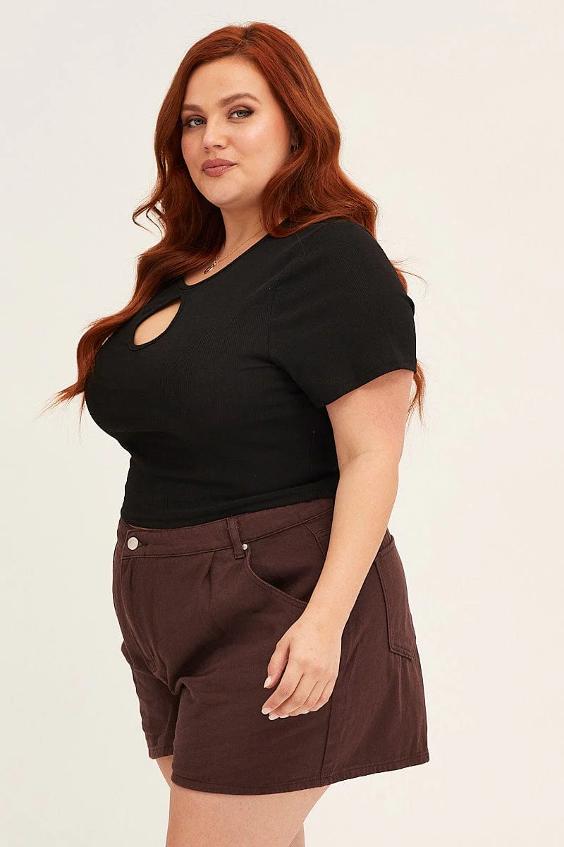 Black Rib Top Keyhole Short Sleeve Jersey - Image 4