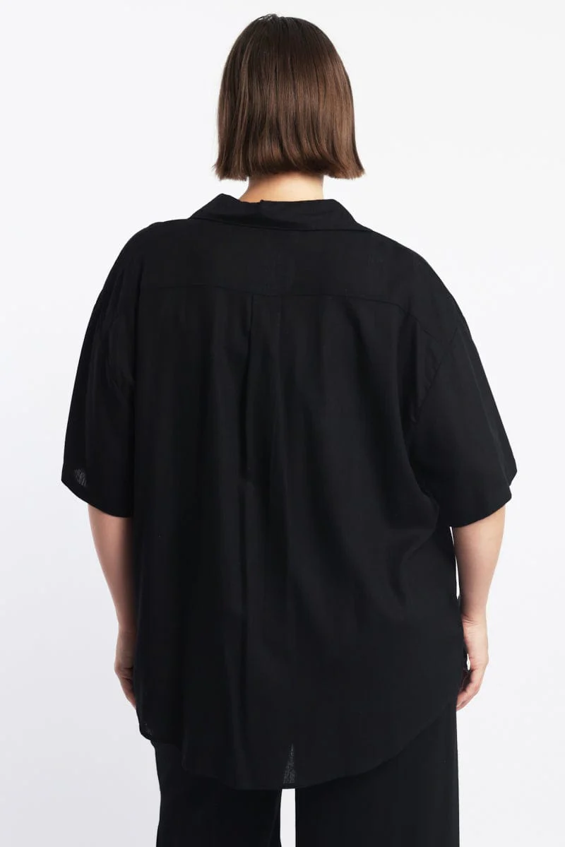 Black Ric Rac Shirt Short Sleeve Linen Blend - Image 4