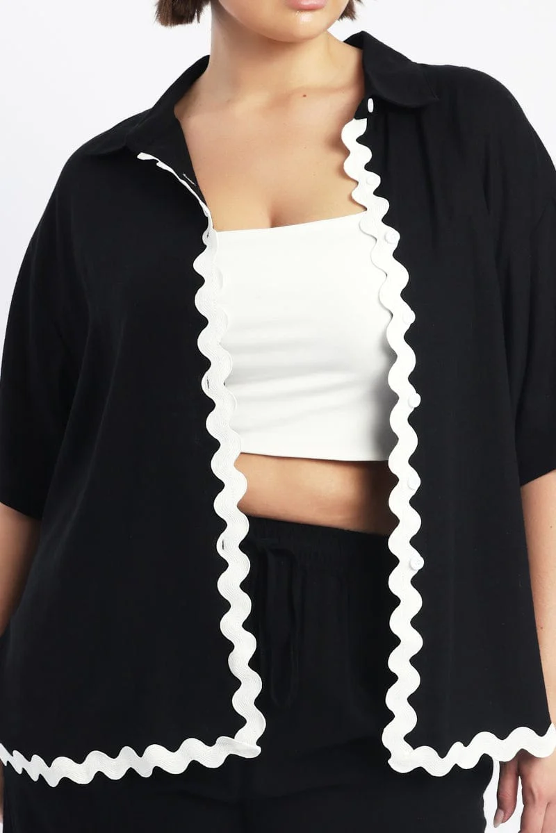 Black Ric Rac Shirt Short Sleeve Linen Blend - Image 5
