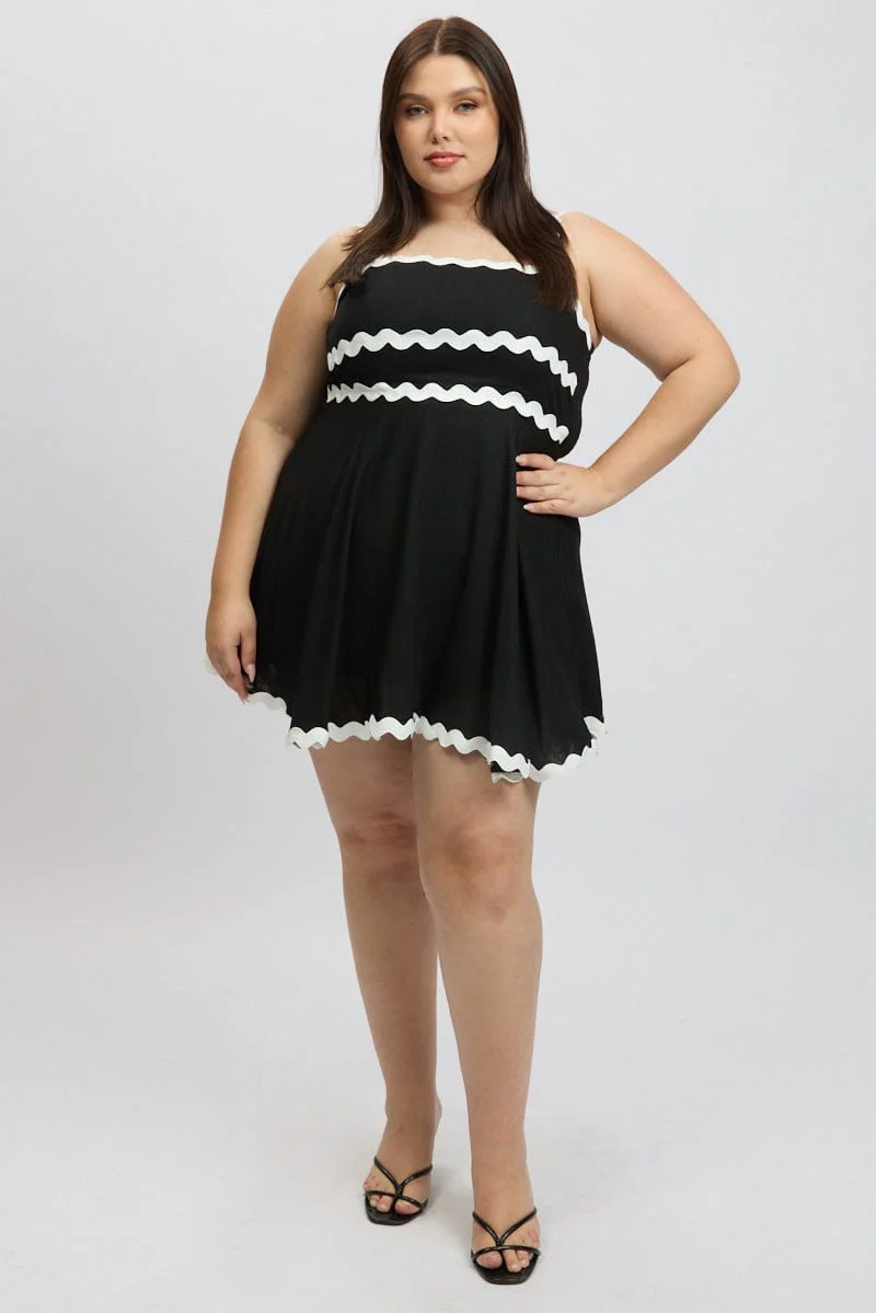 Black Ric Rac Trim Mini Dress - Image 2